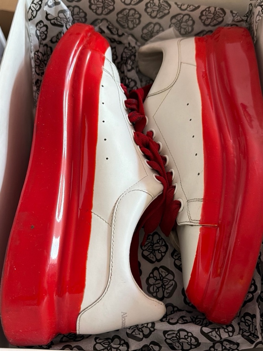 Alexander McQueen White Leather Sneakers with Red Platform